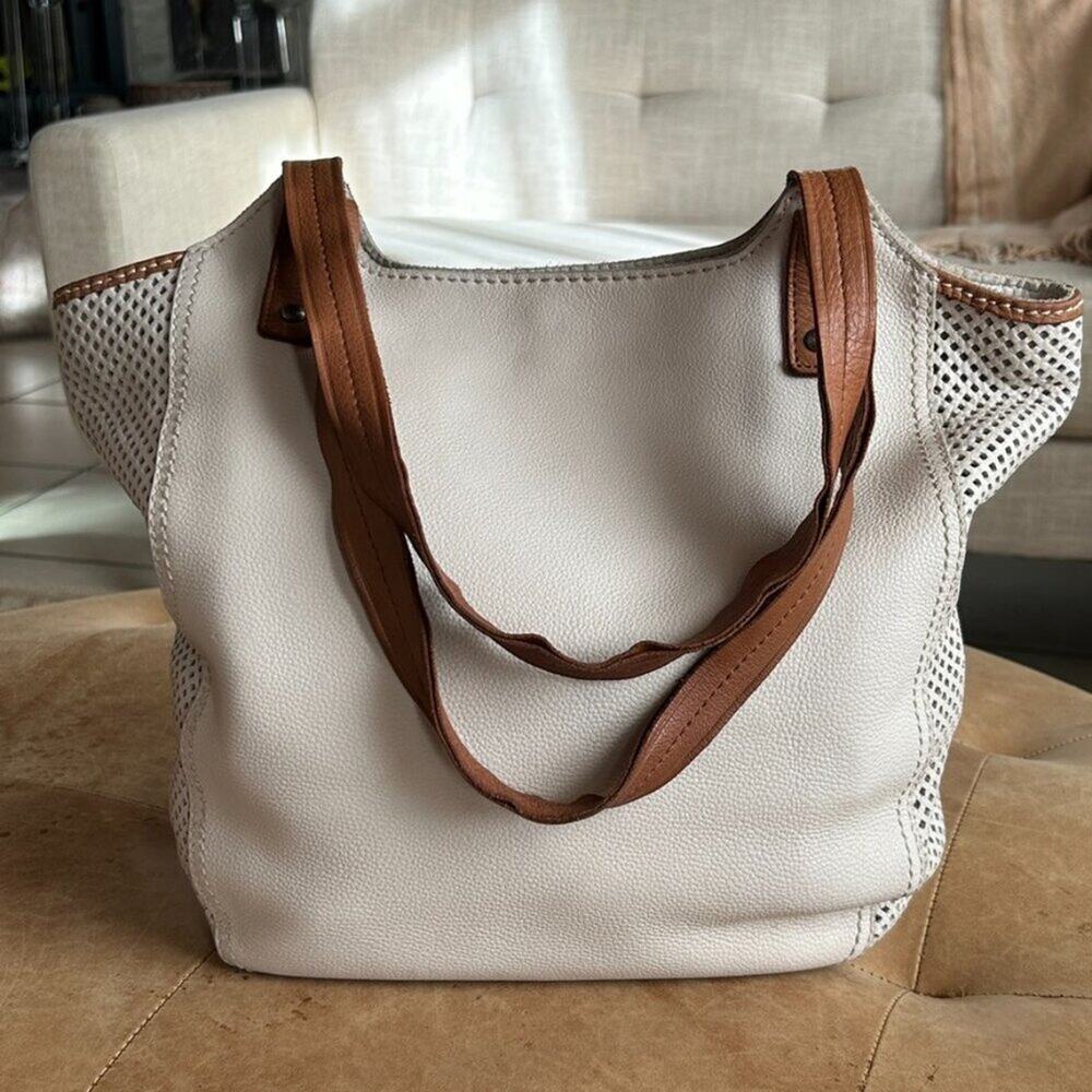 Boho Resort Genuine Leather Slouchy Tote Hobo Bag Tassle White - Picture 10 of 16